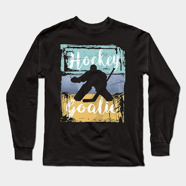 Hockey Tee - Vintage Retro Hockey Goalie Long Sleeve T-Shirt by cidolopez